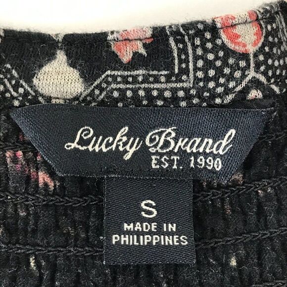 Lucky Brand Circle Diamond Smocked Blouse Women's Size Small Stretch Knit Boho - Picture 9 of 11